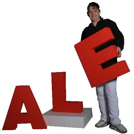 Painted red polystyrene SALE letters