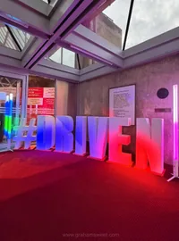 Illuminated DRIVE letters at the National Motor Museum